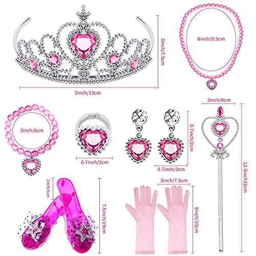 Tacobear Zapatos Princesa Niñas Accesorios Princesa Capa Disfraz Princesa Tutu Rosa Niñas Corona Princesa Varita Mágica Collar Pulsera Anillo Pendientes Guantes Bolso de Mano Joyas Regalos para Niñas