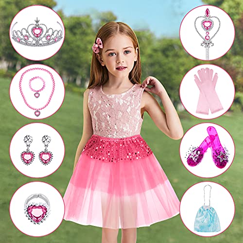 Tacobear Zapatos Princesa Niñas Accesorios Princesa Capa Disfraz Princesa Tutu Rosa Niñas Corona Princesa Varita Mágica Collar Pulsera Anillo Pendientes Guantes Bolso de Mano Joyas Regalos para Niñas