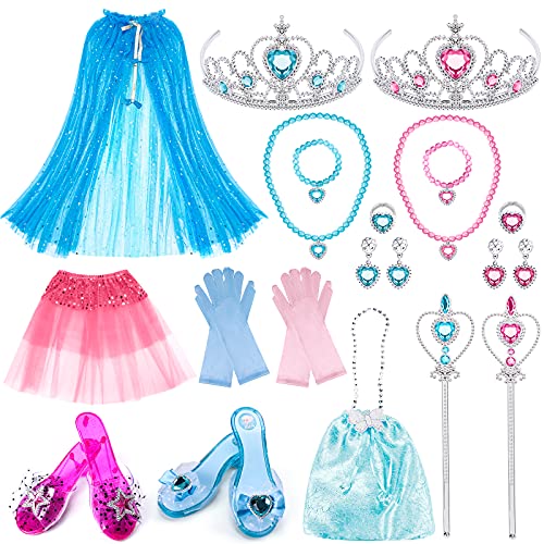 Tacobear Zapatos Princesa Niñas Accesorios Princesa Capa Disfraz Princesa Tutu Rosa Niñas Corona Princesa Varita Mágica Collar Pulsera Anillo Pendientes Guantes Bolso de Mano Joyas Regalos para Niñas