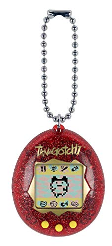 TAMAGOTCHI 42813 Original con Carcasa roja de Purpurina - Alimenta, cuida y educa a tu Mascota Virtual; Sistema con Cadena para Jugar en Cualquier Parte