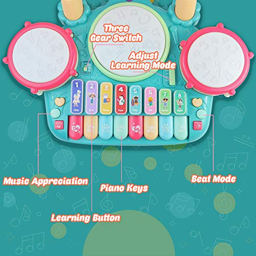 Tambor Infantil - Instrumentos Musicales Infantiles Batería Juguete con Microfono Canciones Infantil Kit de Bateria Musical Piano Xilófono Idea de Regalo Juguetes para Bebe Niños niña 3 4 5 6 Años