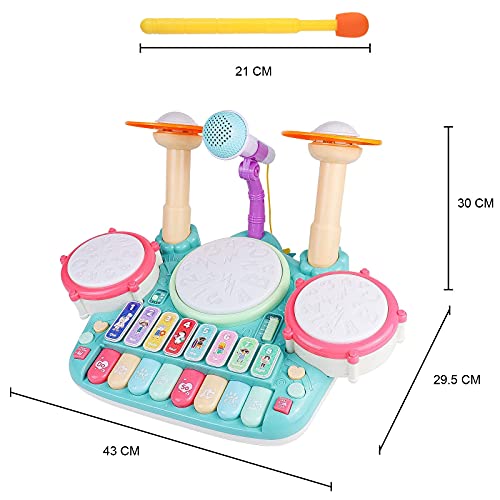 Tambor Infantil - Instrumentos Musicales Infantiles Batería Juguete con Microfono Canciones Infantil Kit de Bateria Musical Piano Xilófono Idea de Regalo Juguetes para Bebe Niños niña 3 4 5 6 Años