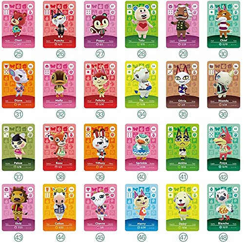 Tarjetas NFC para Animal Crossing Switch, ACNH Rare Character Card con estuche de cristal es compatible con Nintendo Switch / Wii U / Switch Lite / New 3DS (1-72 tarjeta de residente rectangular)