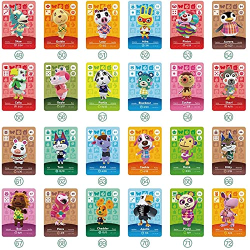 Tarjetas NFC para Animal Crossing Switch, ACNH Rare Character Card con estuche de cristal es compatible con Nintendo Switch / Wii U / Switch Lite / New 3DS (1-72 tarjeta de residente rectangular)