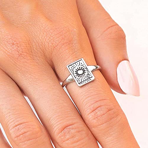 Tarot Card Ring - 3 Pcs Vintage Tarot Card Adjustable Ring Jewelry Set, The Sun Tarot Card Ring for Women Girls Astrology Divination Magic Amulet Ring Band