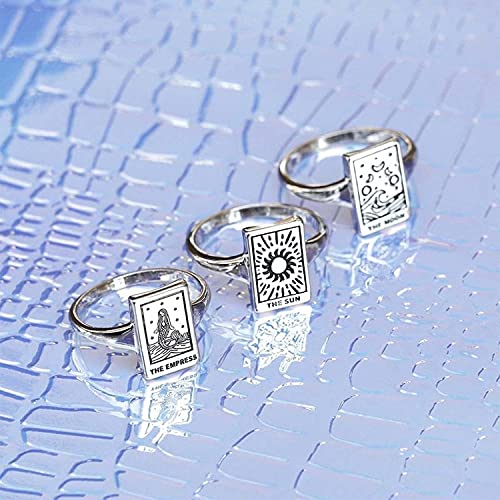 Tarot Card Ring - 3 Pcs Vintage Tarot Card Adjustable Ring Jewelry Set, The Sun Tarot Card Ring for Women Girls Astrology Divination Magic Amulet Ring Band