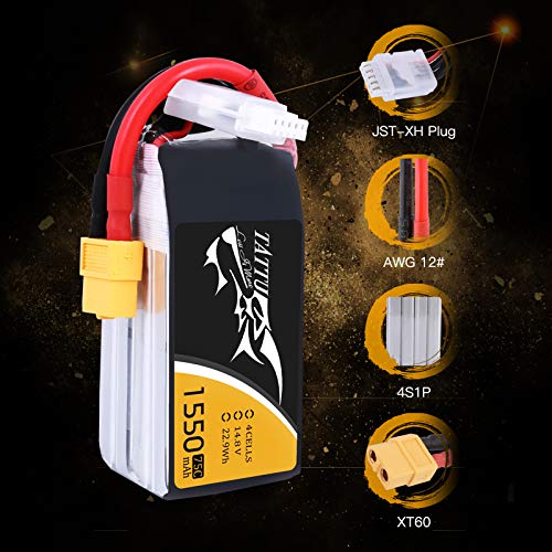 Tattu LiPo Batería for FPV Racing Helicópteros Barcos y Modelos RC Diversos 1550mAh 14.8V 75C 4S