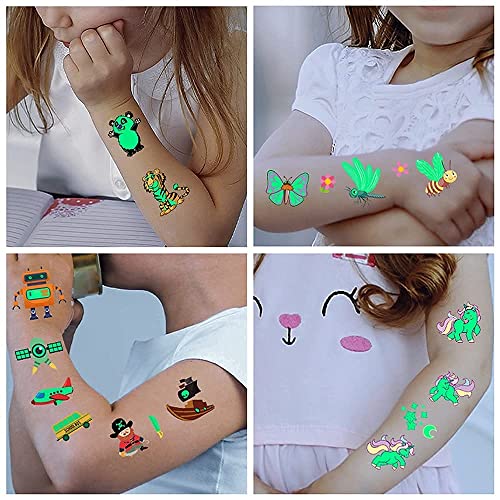 Tatuajes Temporales Niños Pegatinas,326 Tatuajes Luminosos de Dibujos Estilo Mixto, Unicornio Sirena Mariposa Animal Dinosaurio Pirata Tatuaje,30 Hojas Tatoos Regalo de Decor Fiesta Para Niños