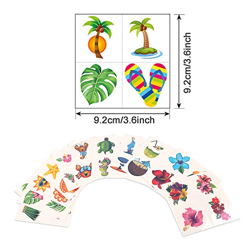 Tatuajes Temporales Para Niños Niñas adultos, Konsait 96pcs Hawaiana Tropical Tatuaje Falso Pegatinas Para Decoración de Fiesta de Verano, Infantiles fiesta de cumpleaños regalo Bolsas Relleno