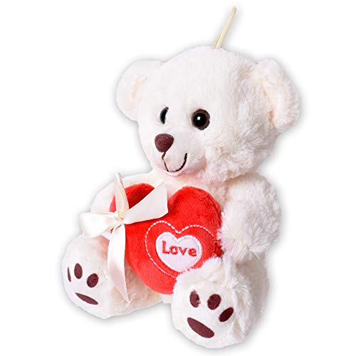 TE-Trend Oso de peluche con corazón regalo Love Teddy Oso de peluche peluche con corazón rojo 18 cm beige