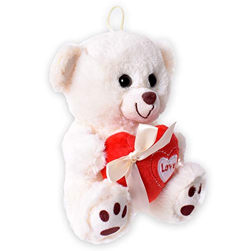 TE-Trend Oso de peluche con corazón regalo Love Teddy Oso de peluche peluche con corazón rojo 18 cm beige