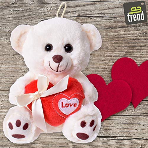 TE-Trend Oso de peluche con corazón regalo Love Teddy Oso de peluche peluche con corazón rojo 18 cm beige