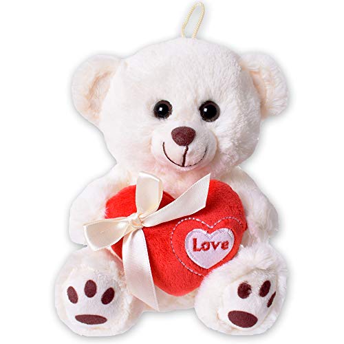 TE-Trend Oso de peluche con corazón regalo Love Teddy Oso de peluche peluche con corazón rojo 18 cm beige