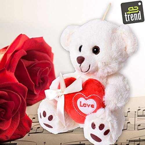 TE-Trend Oso de peluche con corazón regalo Love Teddy Oso de peluche peluche con corazón rojo 18 cm beige