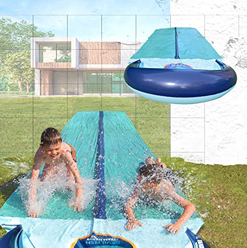 TEAM MAGNUS Tobogán de Agua Juguete jardín resbaladilla de Agua para Carreras de 5.5 m con Almohadilla Inflable al Final (5.5m)