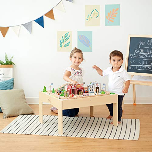 Teamson Kids Juguete De Tren De Madera para Niños con Mesa Y Pista (85 Piezas) (Brio Comp) PS-T0004