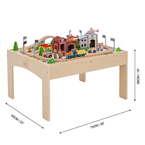 Teamson Kids Juguete De Tren De Madera para Niños con Mesa Y Pista (85 Piezas) (Brio Comp) PS-T0004