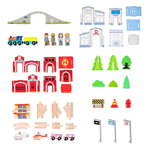 Teamson Kids Juguete De Tren De Madera para Niños con Mesa Y Pista (85 Piezas) (Brio Comp) PS-T0004