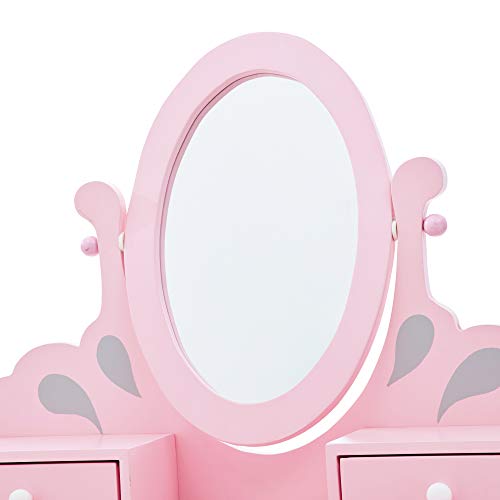 Teamson Kids 'Rapunzel' Tocador Rosa de Madera con Espejo y Taburete TD-12851A