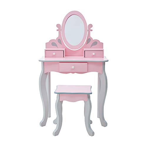 Teamson Kids 'Rapunzel' Tocador Rosa de Madera con Espejo y Taburete TD-12851A