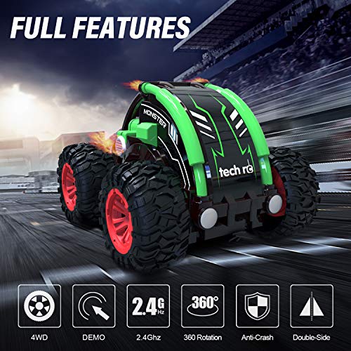 tech rc Mini Coche de Control Remoto 4WD, Coche de Acrobacias Giratorio de Boble Cara de 360°, Batería Recargable Incorporada, Coche Teledirigido para Niños por Radio de 2,4 GHz