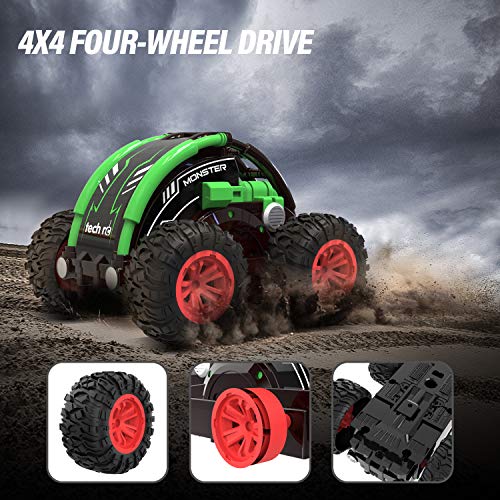 tech rc Mini Coche de Control Remoto 4WD, Coche de Acrobacias Giratorio de Boble Cara de 360°, Batería Recargable Incorporada, Coche Teledirigido para Niños por Radio de 2,4 GHz