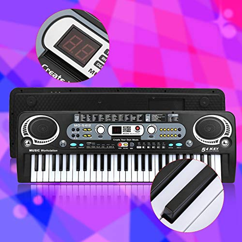 Teclado de piano de 10 canciones, piano electrónico, con micrófono portátil de 54 teclas para niños y adultos