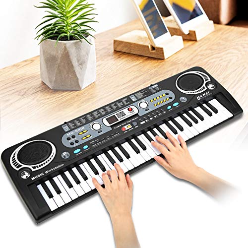 Teclado de piano de 10 canciones, piano electrónico, con micrófono portátil de 54 teclas para niños y adultos