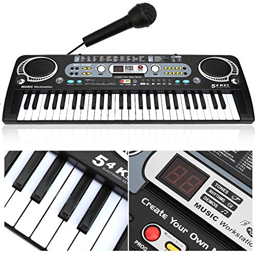 Teclado de piano de 10 canciones, piano electrónico, con micrófono portátil de 54 teclas para niños y adultos