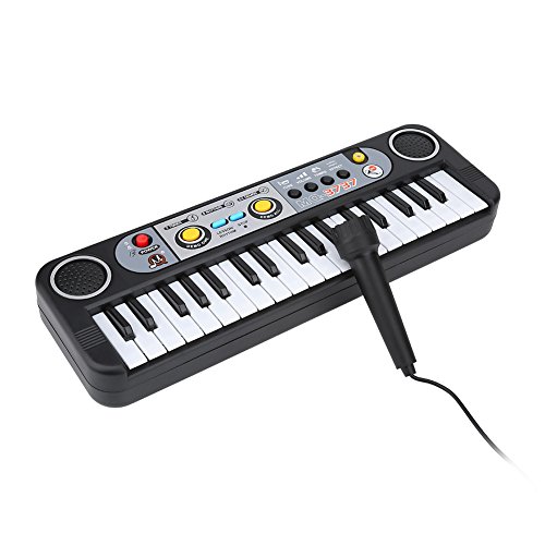 Teclado de piano eléctrico de 37 teclas Juego portátil para interiores/exteriores Teclado digital Piano Instrumentos musicales Juguete para niños con micrófono, Juguete para instrumentos musicales