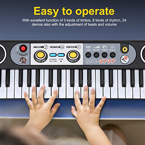 Teclado de piano eléctrico de 37 teclas Juego portátil para interiores/exteriores Teclado digital Piano Instrumentos musicales Juguete para niños con micrófono, Juguete para instrumentos musicales