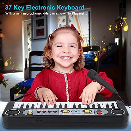 Teclado de piano eléctrico de 37 teclas Juego portátil para interiores/exteriores Teclado digital Piano Instrumentos musicales Juguete para niños con micrófono, Juguete para instrumentos musicales