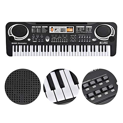 Teclado digital con 61 teclas, juguete con micrófono, teclado electrónico musical, mini piano para niños, multifuncional, educación musical, juguete para niños, 54 x 17,5 x 5,5 cm