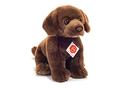 Teddy Hermann 91958 Perro Labrador Sentado marrón Oscuro 25 cm, Peluche