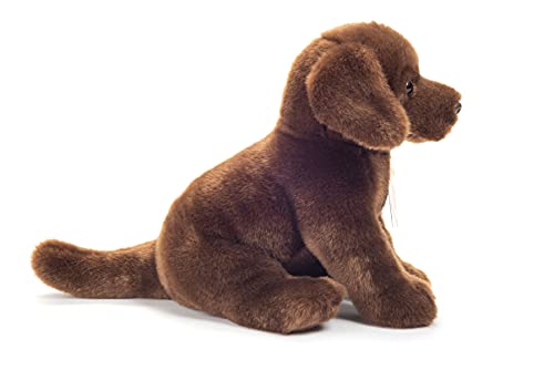 Teddy Hermann 91958 Perro Labrador Sentado marrón Oscuro 25 cm, Peluche