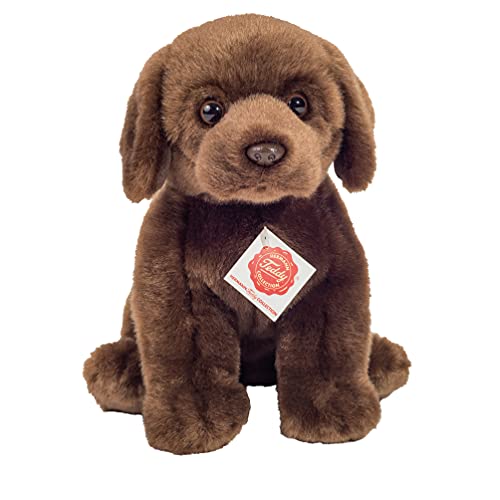 Teddy Hermann 91958 Perro Labrador Sentado marrón Oscuro 25 cm, Peluche