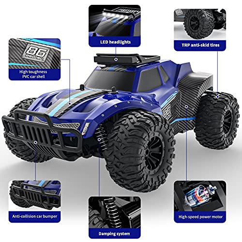 TEEROK Coche Teledirigido Todoterreno, 2.4Ghz Control Remoto Coche RC para Niños Adultos, 1:16 25Km/h Carreras de Alta Velocidad Off Road Buggy Vehículo Camión, Juguete Regalos para Niños 2 Baterías