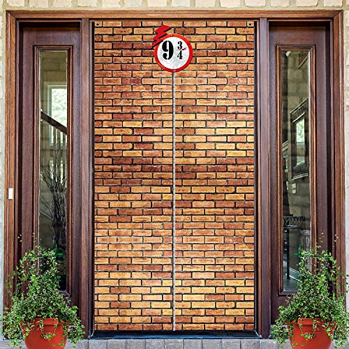 Telón de Fondo de Pared de Ladrillo Estación Cruzada 9 y 3/4, Cortina de Puerta Fondo de Fiesta para Pared de Mago Fiesta de Disfraz de Mago Mágico, Pasaje Secreto a Escuela de Magia (Marrón)