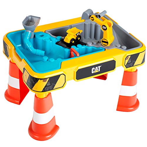 Theo Klein 3237 Mesita para jugar con agua y arena CAT, Con brazo de excavadora, volquete, 2 tubos, tapones y cubeta extraíble, Medidas: 64 cm x 48 cm x 40 cm, Juguete para niños a partir de 18 meses