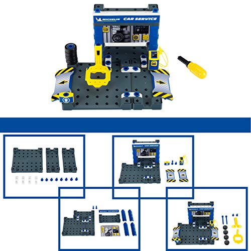 Theo Klein 3408 Estación Michelin Service con Coche I Edificio y Coche con Sistema de atornillado Desmontable I Incluye Destornillador y Mucho más