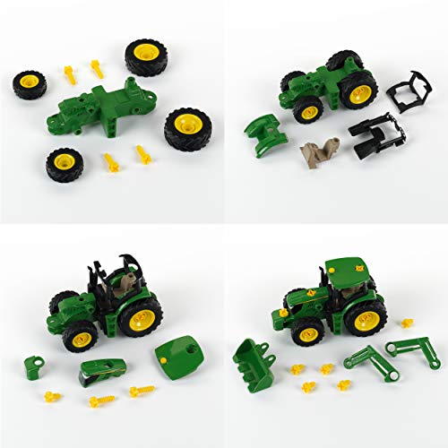 Theo Klein 3903 Tractor John Deere, Con cargador frontal y contrapeso, Desmontable en piezas individuales, Medidas: 24.5 cm x 9.5 cm x 12 cm, Juguete para niños a partir de 3 años