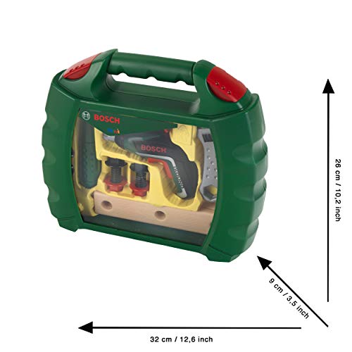 Theo Klein 8394 Maletín Ixolino de Bosch, Con martillo, llave inglesa y mucho más, Destornillador eléctrico Ixolino a pilas, Medidas: 26.6 cm x 32 cm x 8.8 cm, Juguete para niños a partir de 3 años