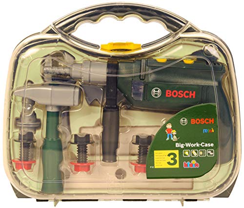 Theo Klein 8416 Maletín de herramientas Bosch, grande, Set de herramientas de 16 piezas, Incluye taladro con luz y sonido a pilas, Medidas: 32 cm x 8 cm x 29 cm, Juguete para niños a partir de 3 años