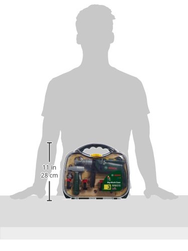 Theo Klein 8416 Maletín de herramientas Bosch, grande, Set de herramientas de 16 piezas, Incluye taladro con luz y sonido a pilas, Medidas: 32 cm x 8 cm x 29 cm, Juguete para niños a partir de 3 años