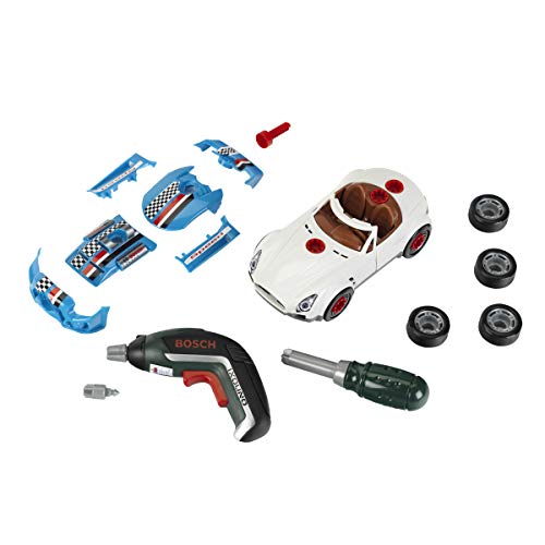 Theo Klein 8630 Set de tuneado Bosch, Coche desmontable con accesorios de tuneado, Con destornillador eléctrico a pilas, Medidas del embalaje: 30 cm x 6,5 cm x 25 cm,