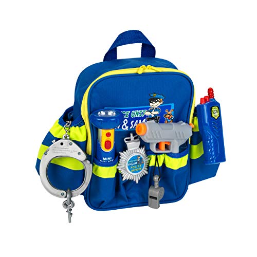 Theo Klein 8802 Mochila de policía con accesorios de la unidad de policía Ben & Sam, Con linterna a pilas, esposas y mucho más, Medidas: 28 cm x 25 cm x 8.5 cm, Juguete para niños a partir de 3 años