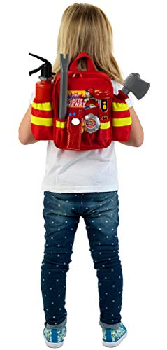 Theo Klein 8900 Mochila de bomberos Fire Fighter Henry, Con linterna a pilas, extintor y mucho más, Mochila robusta con reflector y correas ajustables, Medidas: 28 cm x 25 cm x 8,5 cm,