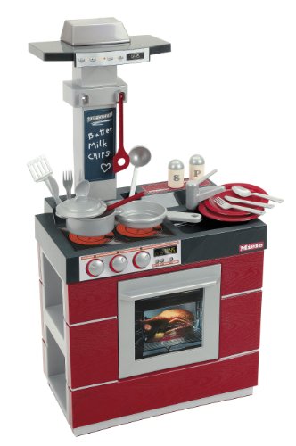 Theo Klein 9044 Cocina Miele Kompakt, Cocina para niños con horno, campana de extracción, fregadero y numerosos accesorios, Se puede utilizar por ambos lados, Medidas: 28 cm x 47 cm x 88,5 cm,