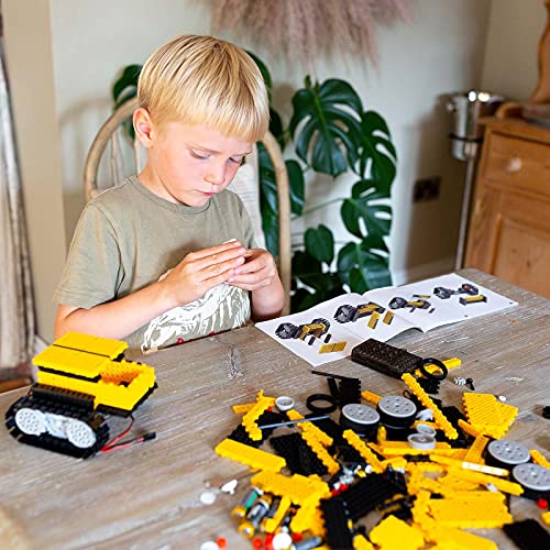 Think Gizmos Equipo de construcción para niños – Ingenious Machines a Control Remoto Kit de Construcción de Juguete (grúa, Carretilla elevadora, topadora y camión volquete)