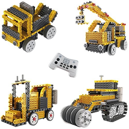 Think Gizmos Equipo de construcción para niños – Ingenious Machines a Control Remoto Kit de Construcción de Juguete (grúa, Carretilla elevadora, topadora y camión volquete)